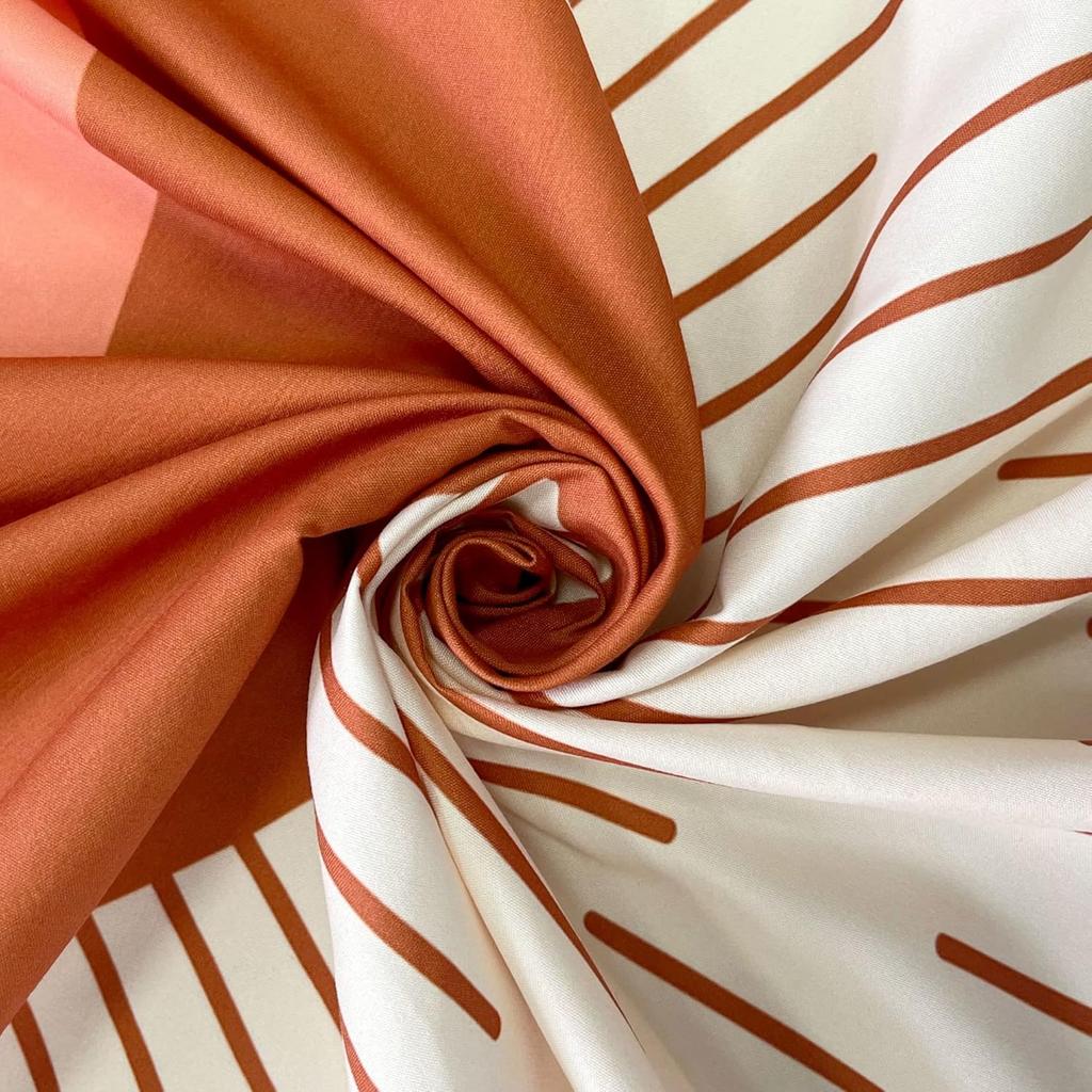 Boho Shower Curtain, Orange Bohemian Mid Century Modern Shower Curtain, Abstract Blue Leaves Plant Grey Minimalist Bathroom Decor Bath Curtain