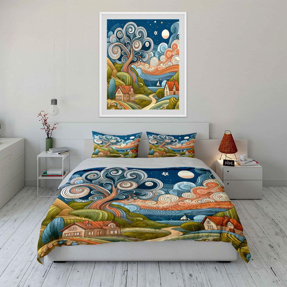 Landscape Artwork Three-Piece Set Soft Comfortable Duvet Cover Bedding Set Included 1*Duvet Cover & 2*Pillowcases, Gift