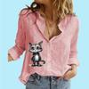 Women Fashion Buttoned Blouse Casual Thin Long Sleeve Top Ladies Cotton Linen Print Shirt