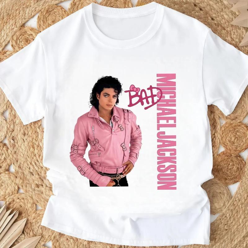 Kids Tee Cotton T Shirts Michael Jackson "Bad" Cartoon Print Short-Sleeve Top – Stylish Casual Crew-Neck T-Shirt for Boys Girls