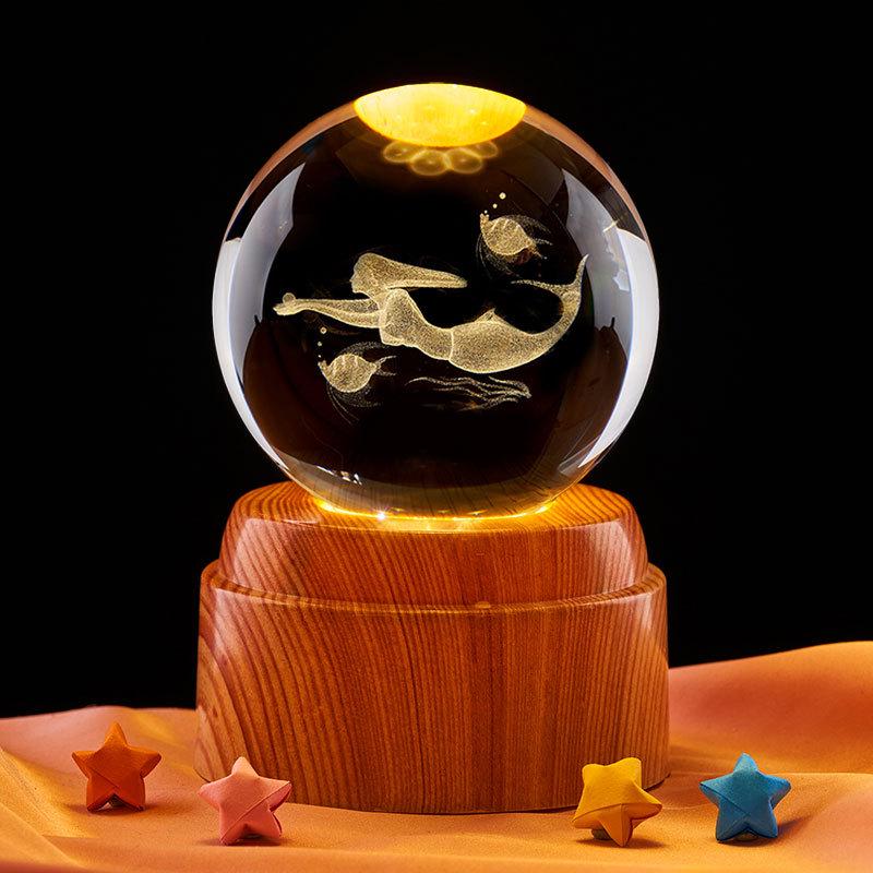 Mermaid Crystal Ball Music Box Night Light - Unique Gift for Birthdays & Holidays