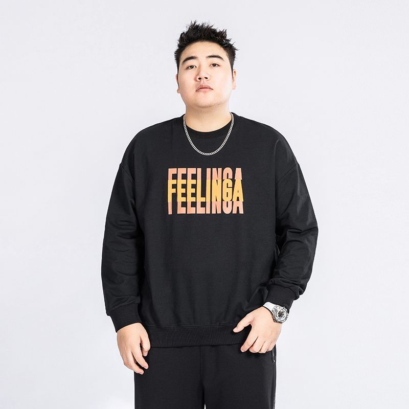 Plus Size Men's Wear Men's Extra-large Loose Crewneck Sweat Fat Man All-match Not Fleece-lined Explosions