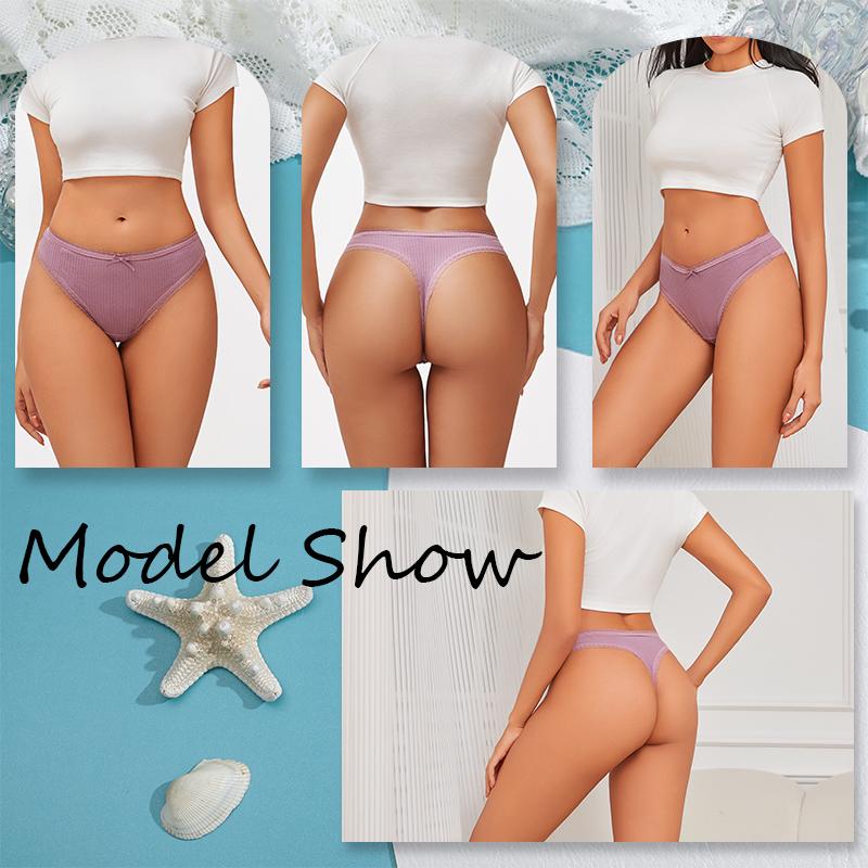 FINETOO 3PCS/Set Women Cotton Panties 5 Solid Color Low Waist Threaded G-string Lingerie Fashion Sexy thongBreathable Underpants