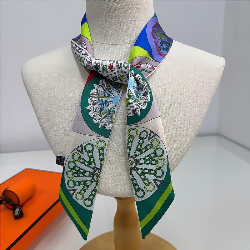 Silk scarf long strip high-end multi-purpose double-sided printing imitation silk silk scarf wrapping belt streamer decorative small scarf belt