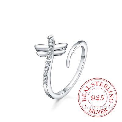 Retro Antique Crystal Dragonfly Finger Ring Real 925 Sterling Silver Thumb Rings for Women Ladies Fashion Bohemian Jewelry