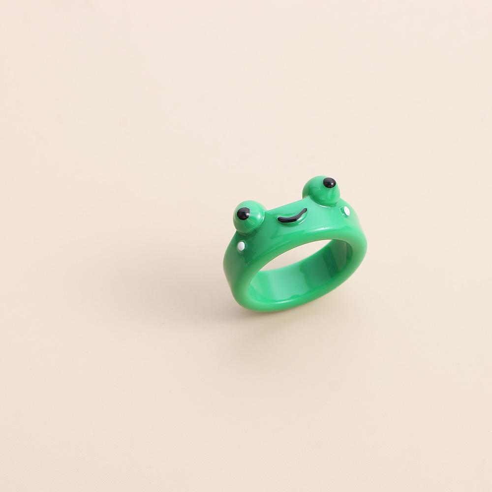 Cute Colorful Contrast Animal Girls Chick Resin Ring Acrylic Frog Finger Rings Fashion Jewelry