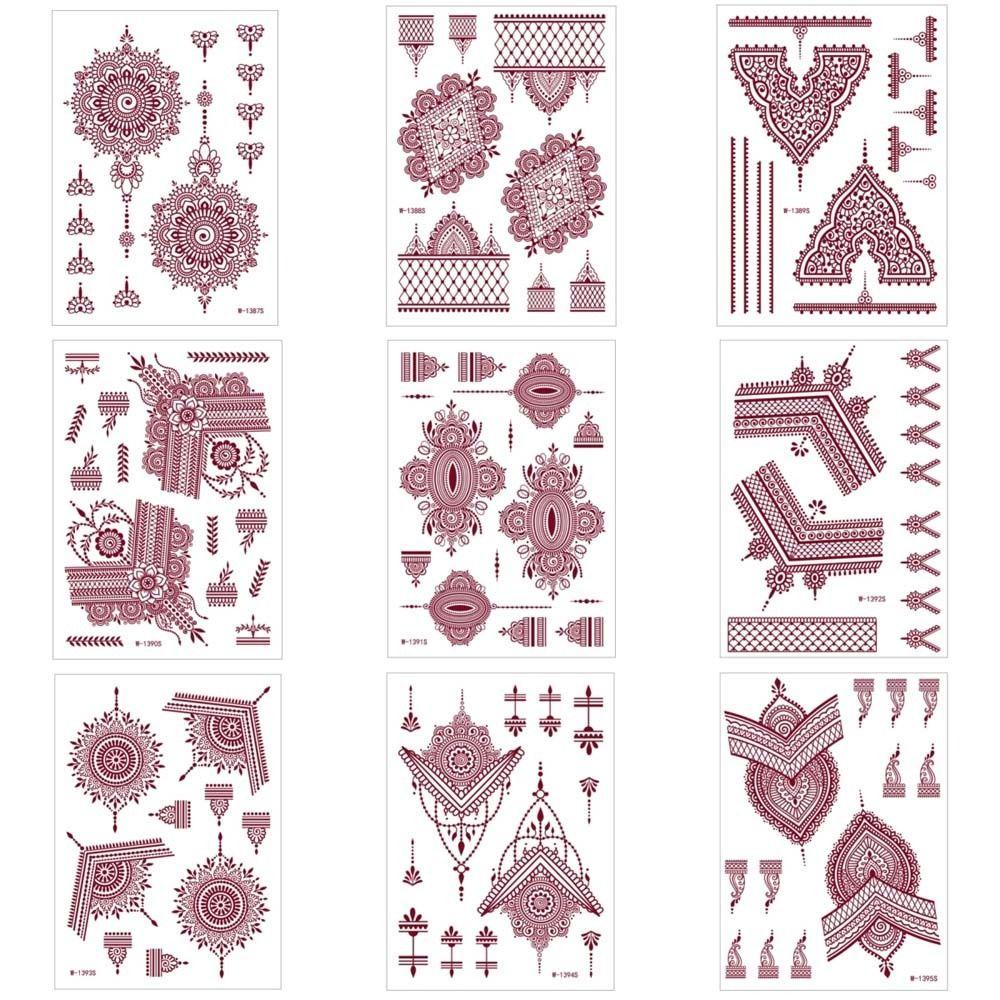Lace Fake Tattoo Temporary Tattoo Red Mehndi Stickers Red Henna Tattoo Decals  Women/Lady