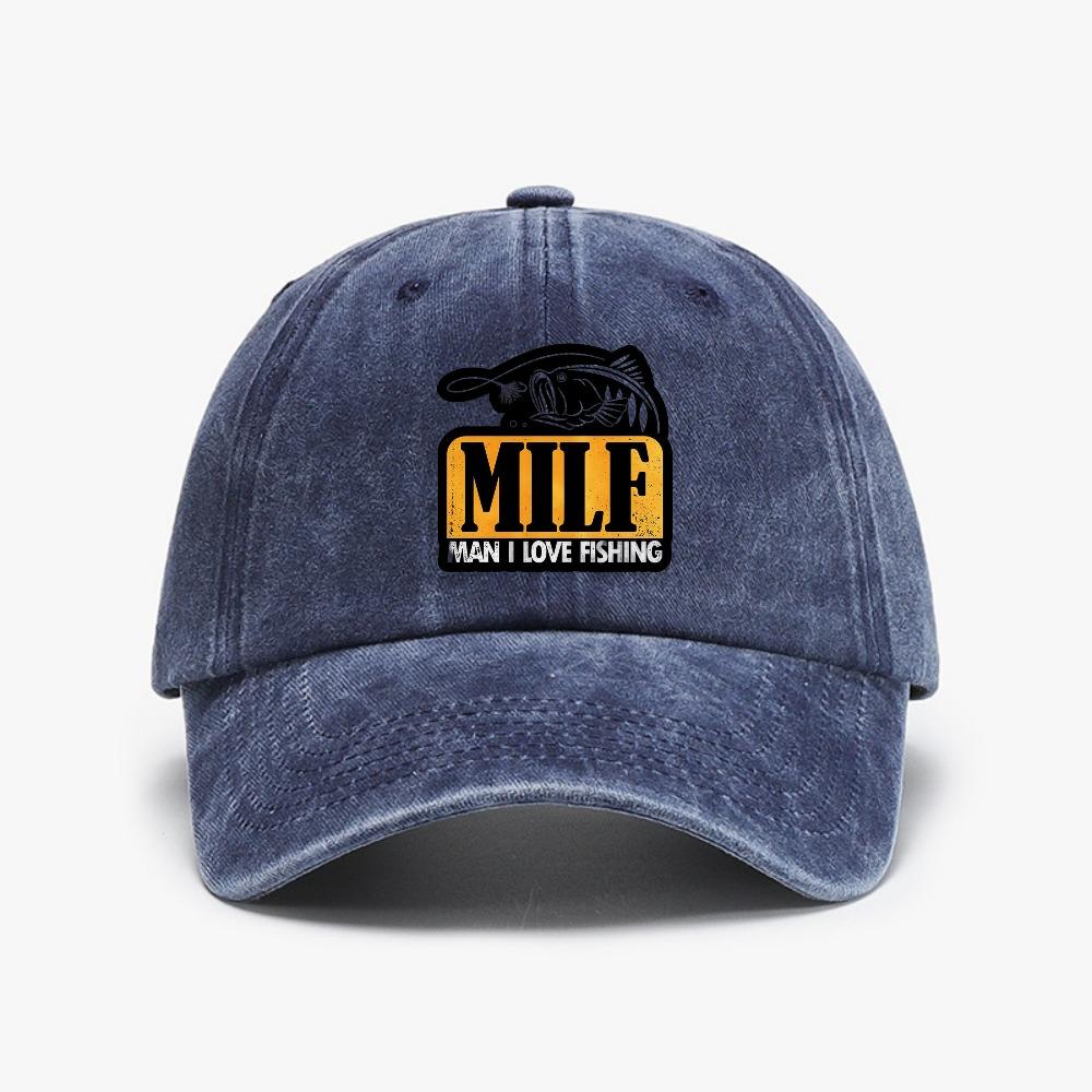 

MILF Unisex I Love Fishing Baseball Caps fashion Vintage Washed Denim Hat Peaked Cap Fishing Sun Shade Hats Adjustable
