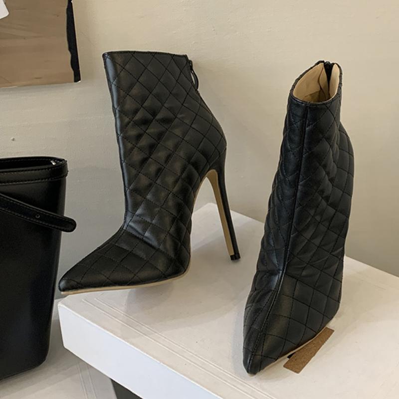 Fashion Liyke Autumn Winter Shoes Women Handmade Sewing Lattice Leather Ankle Boots Sexy Pointed Toe Party Prom High Heels Black White