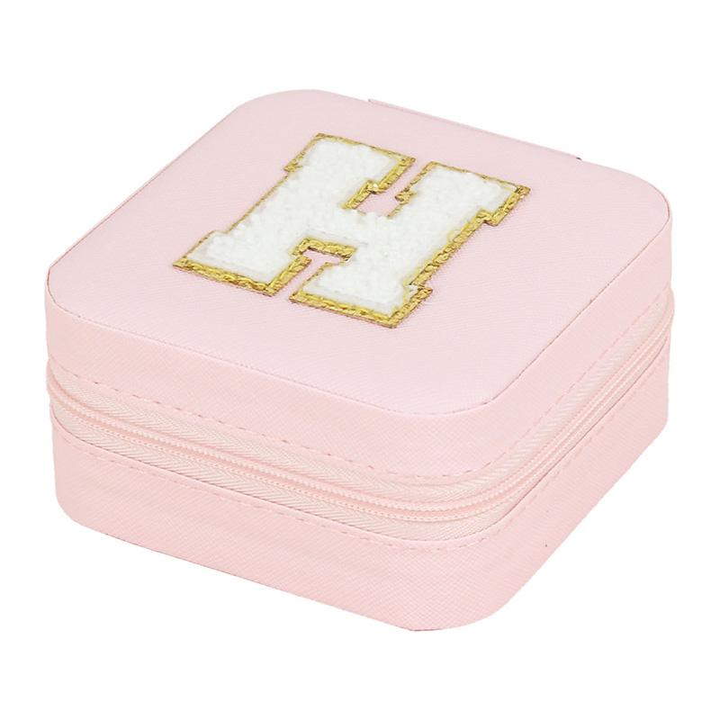 1PC Personalized Portable Jewelry Box for Women Girls Jewelry Case Small Jewelry Storage Pink Initial Letter