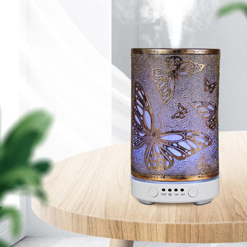 Ultrasonic Air Humidifier Aroma Diffuser Golden Hollow Butterfly Humidity Control Assistant with LED Lights