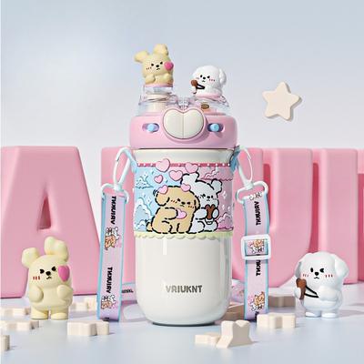 Kinder-Thermosbecher Mädchen Trinkbecher mit Strohhalm 316 Schülertrinkflasche Mädchen tragbare Wasserflasche
