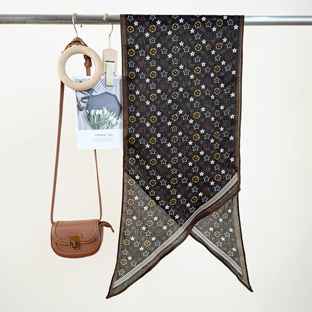 Light Luxury Retro Star Floral Printed Scarf Korean Trendy Design Sense Ladies INS Style Fashionable Thin Shawl