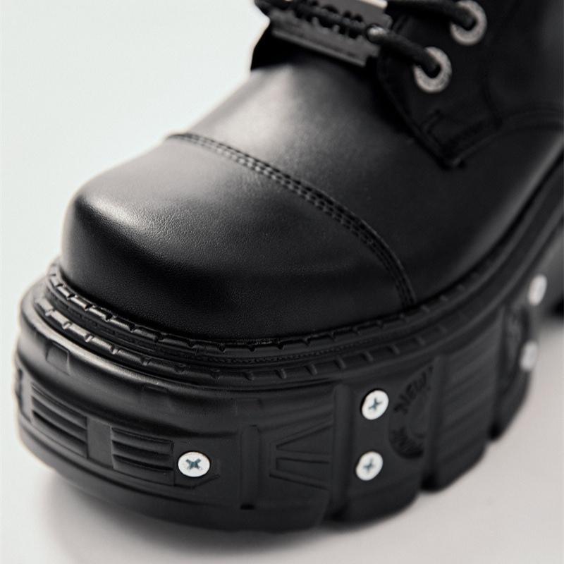 Moda Moda Mujer Botas Locomotora de Plataforma Viento Punk Oscuro Suela Gruesa Botas Altas para Mujer Alta Calidad Botas de Caballero Botas Mujer