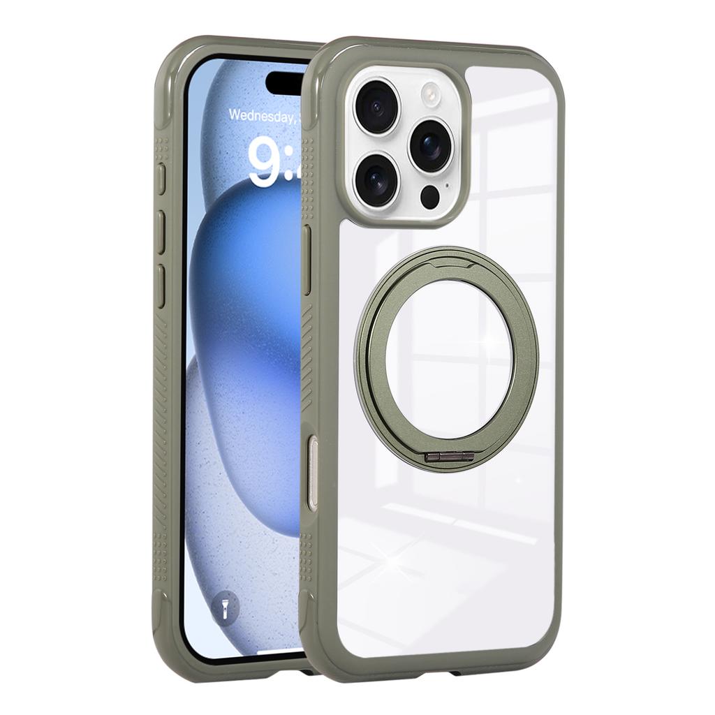 For iPhone 16 Pro Max Magnetic Case Stress Relief Kickstand TPU + PC Transparent Protective Phone Cover