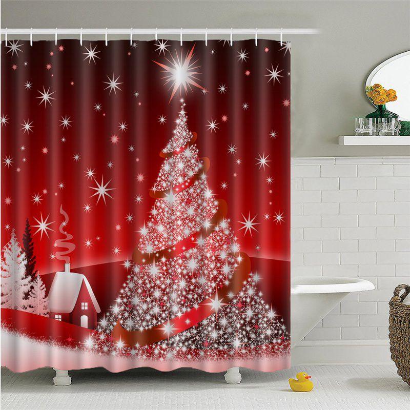 Stunning Christmas Home Shower Curtain In Waterproof Polyester With 12 Hooks For Festive Decor