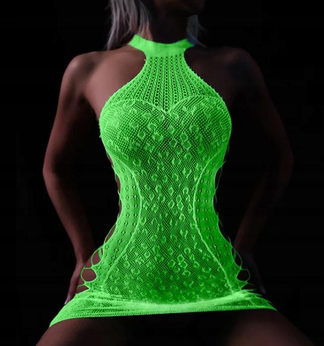 Glow In The Dark Mesh Bodystocking With A Hole Fluo Dress R.uni