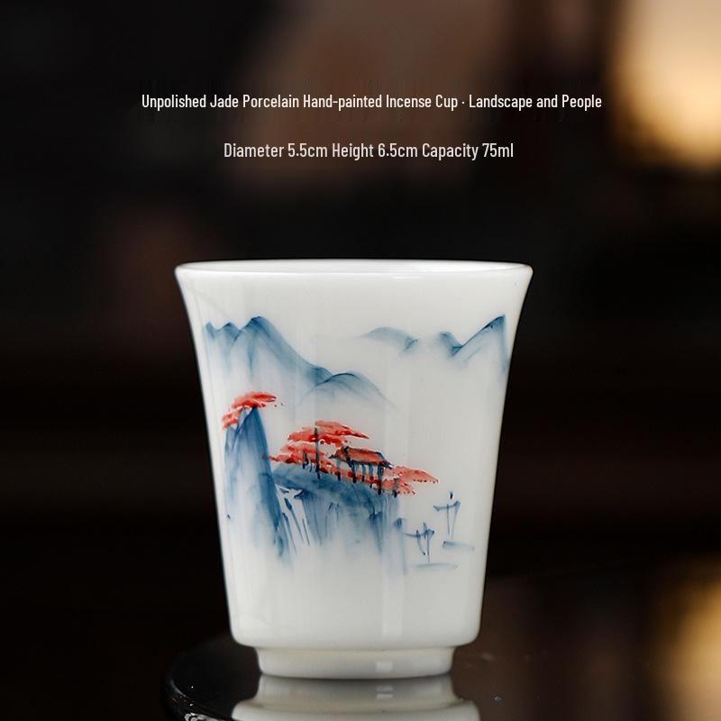 Hand-Painted Raw Jade Porcelain Tea Cup - Underglaze Blue and White Kung Fu Single Cup