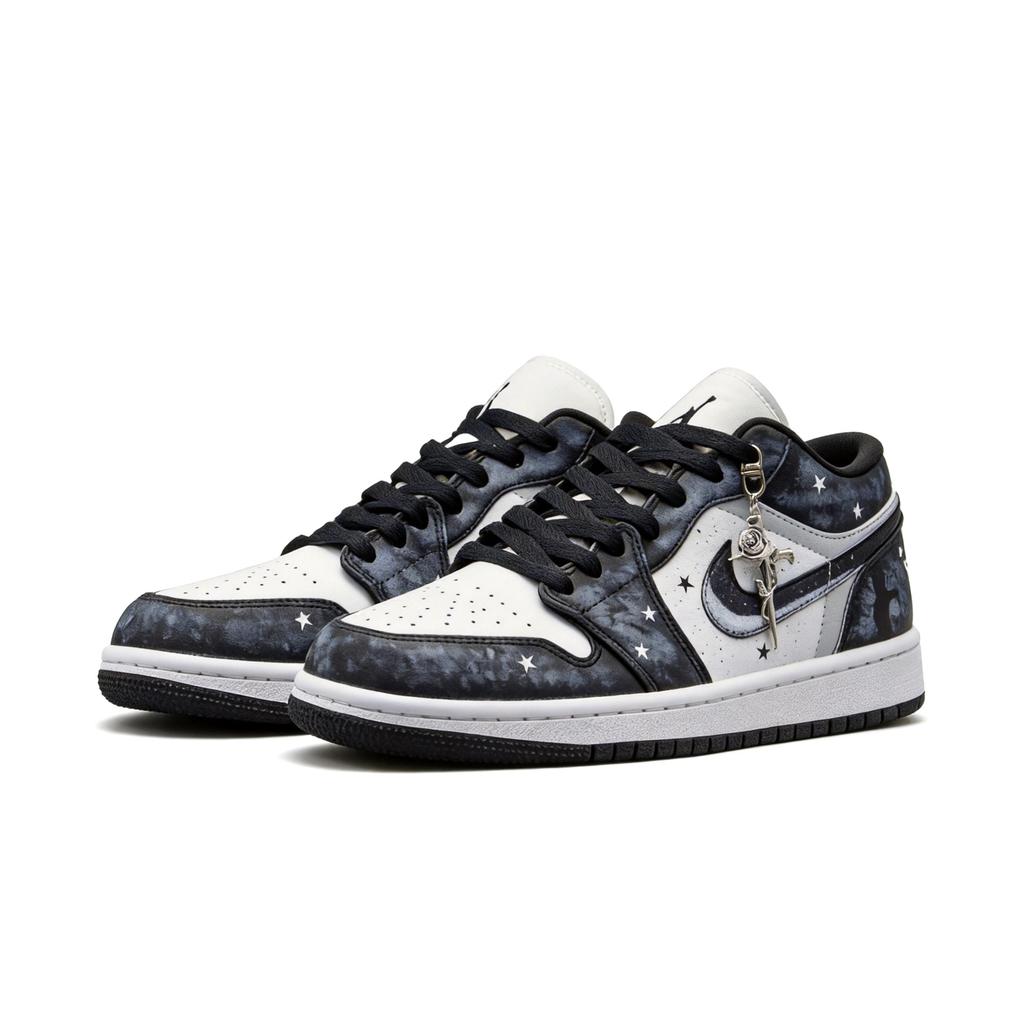 Jordan Air Jordan 1 Low Top Vintage Basketball Shoes Unisex Black Gray Shopping Bag DC0774-101(Team500-)