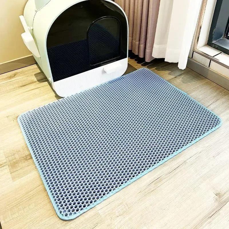Cat Litter Box Mat Waterproof Double Layer Nonslip Washable Litter Trapping Pad Toilet Clean Supplies Grips Litter Effectively