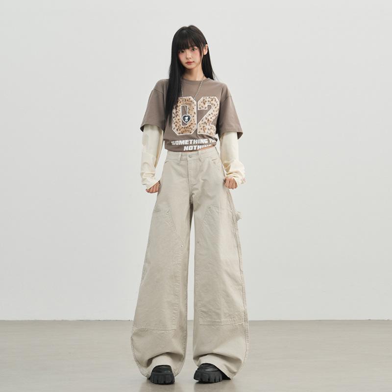 2025 Women s Autumn Patchwork Wide-Leg Scythe Jeans Large