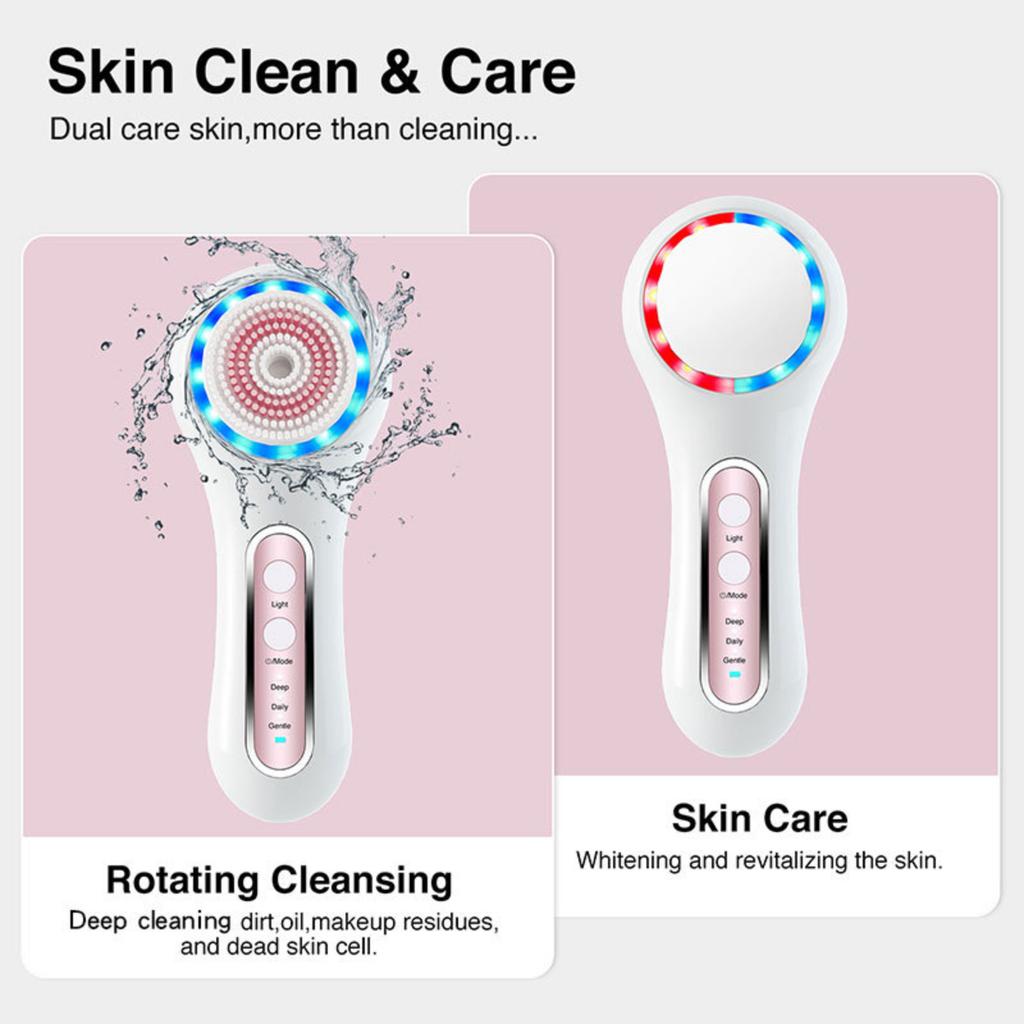 6-in-1 Electric Facial Cleansing Brush Deep Pore Cleanse Exfoliate Massage Waterproof USB Rechargeable Face Scrub Brush 6 Replaceable Brush Heads