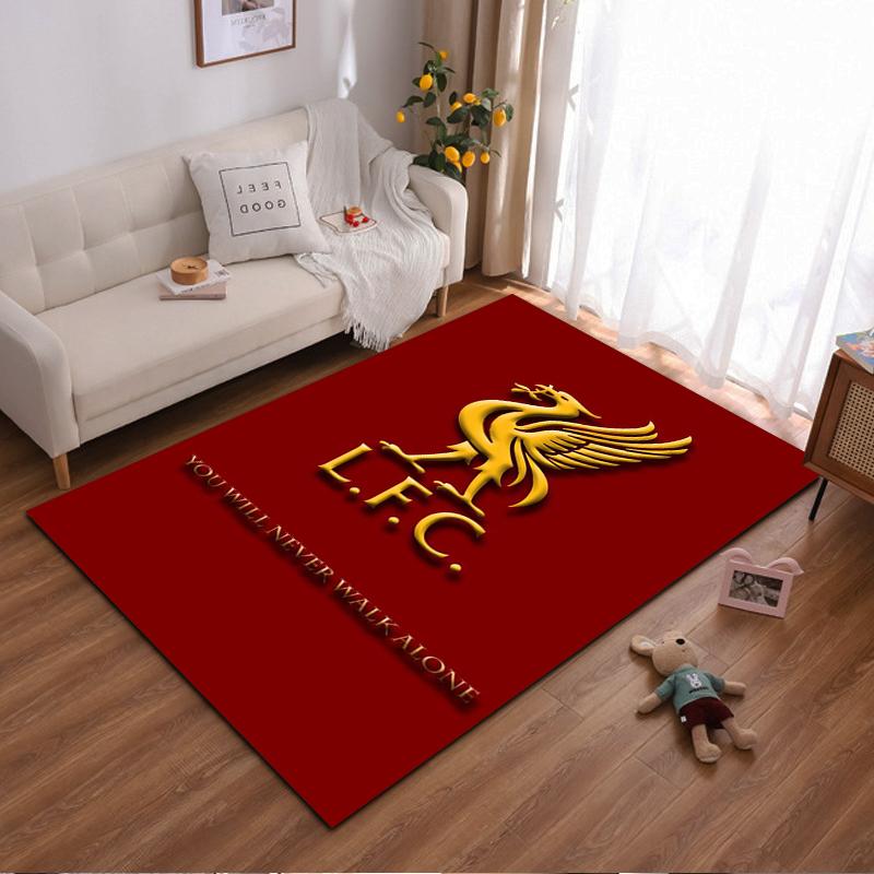 Golden Bird Emblem on Red Background Rug – Non-slip rug suitable for living room and bedroom sofas.