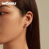 WOSTU 925 Sterling Silver Pink Crystal Heart Stud Wedding Earrings For Women Shiny Zircon Drop Tassel Earring Valentine Jewelry