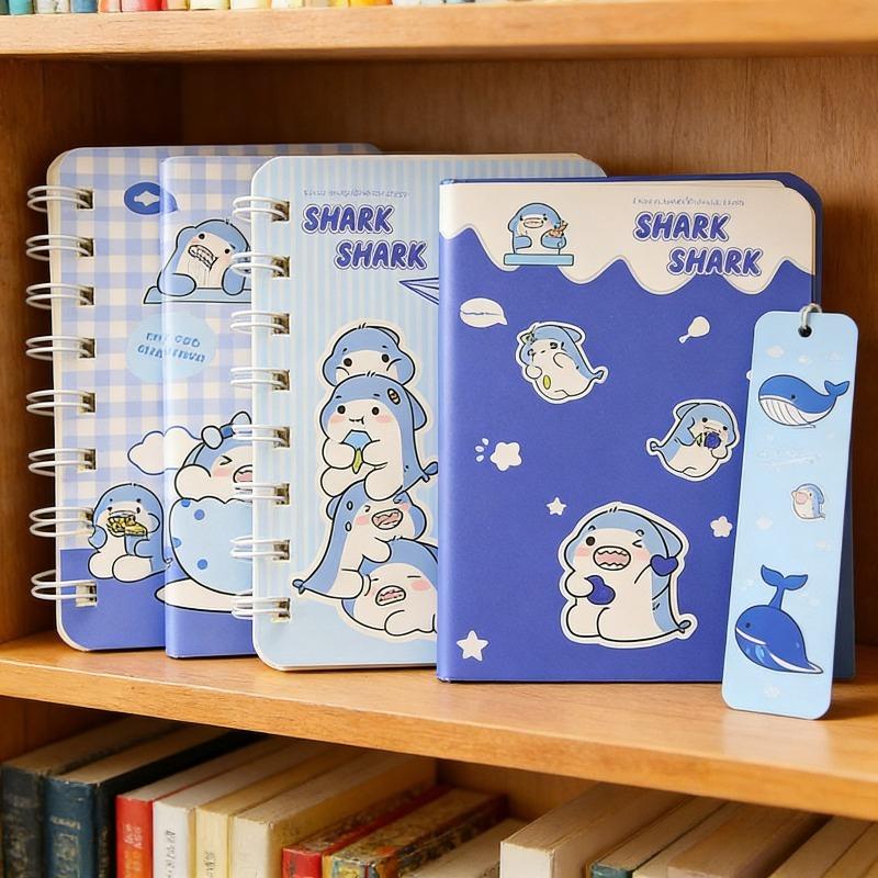 12Pcs Shark Album Pattern Cartoon A7 Coil Book Pocket Mini Notebook Diary Portable Office Notepad Daily Weekly Planner School Supplies Holiday Gift No