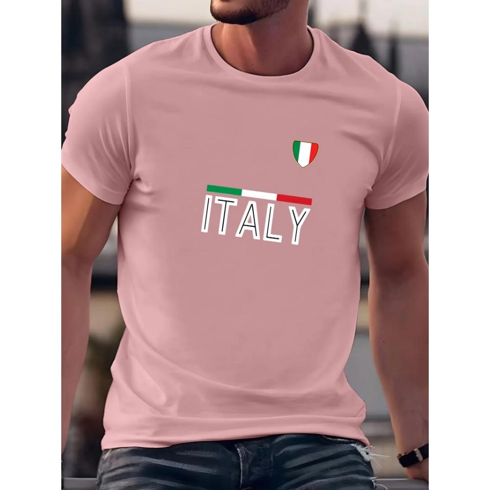 Men's Summer 100 Cotton Fashionable Casual Sports Loose Fit Plus Size Italian Letter Printed Round Neck Short Sleeved T-shirt