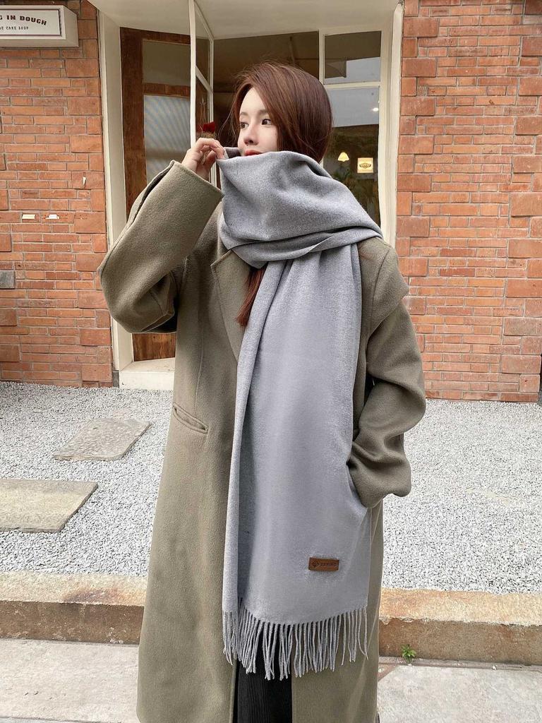 New Korean version of solid color scarf shawl dual-purpose women's winter thickened warm imitation cashmere scarf student versatile