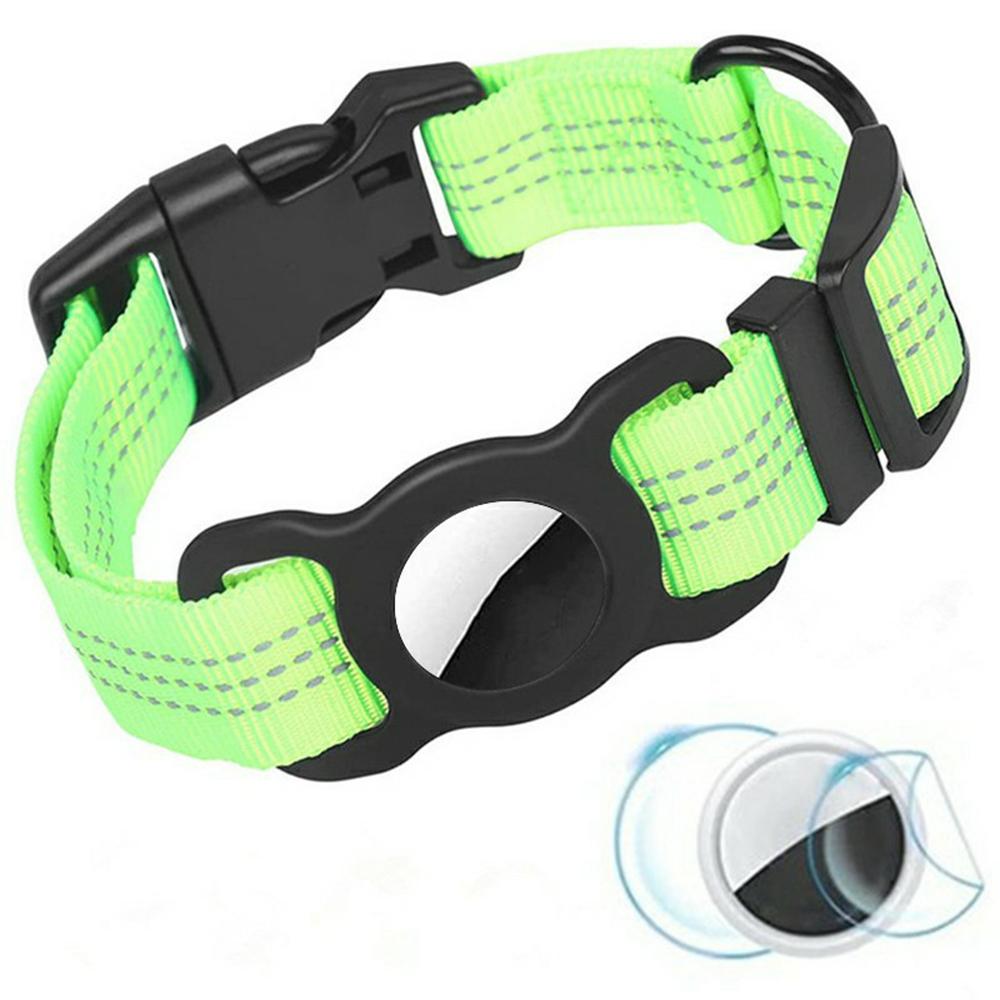 Reflective Nylon Pet Dog Collar for AirTag Bluetooth-compatible Tracker Silicone Case,Size: M