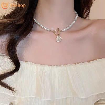 Halskette für Frauen, eleganter weißer Kamelie-Anhänger, Choker-Accessoires, Schmuck