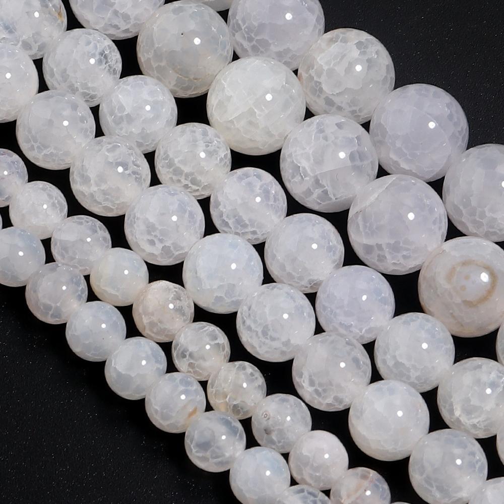 6 8 10mm Natural Agates Stone Beads White Ice Flower Round Loose Gemstone Bead For Jewelry Making DIY Necklace Bracelet Findings