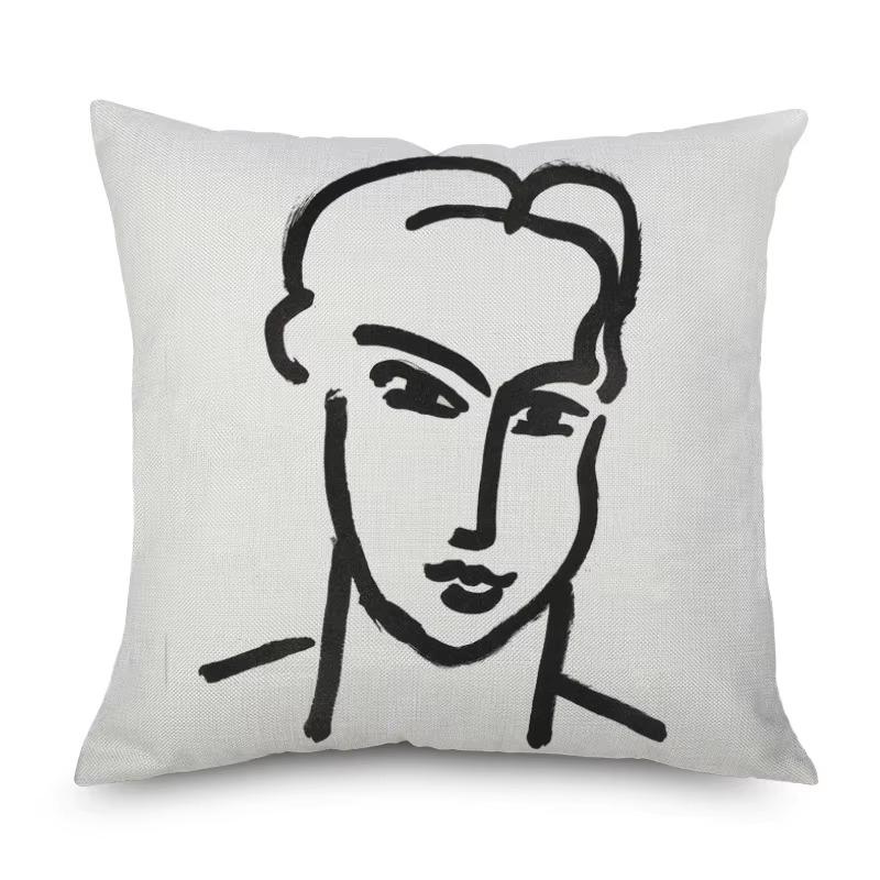 Henri Matisse Portrait Cushion Covers Simple Line Drawing Linen Pillow Case Sofa Deocr Art Painting Decorative