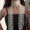 Fashion Long Skinny Ribbon Lace Scarf Solid Color Floral Embroidery Head Scarf Tie Up Thin Decorative Belt
