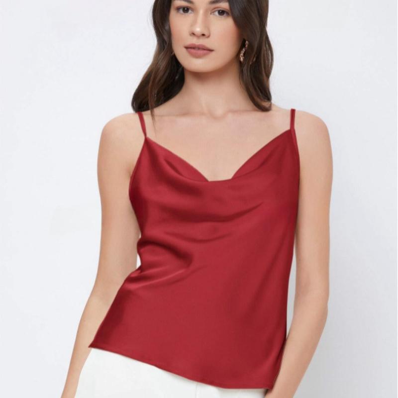 Summer Sleeveless Satin Base Casual Tank Tops Women Pile Collar Sexy Loose Tanks Women's Camis Elegant Slim Fit Simple Female Straps Tank Vest 26559