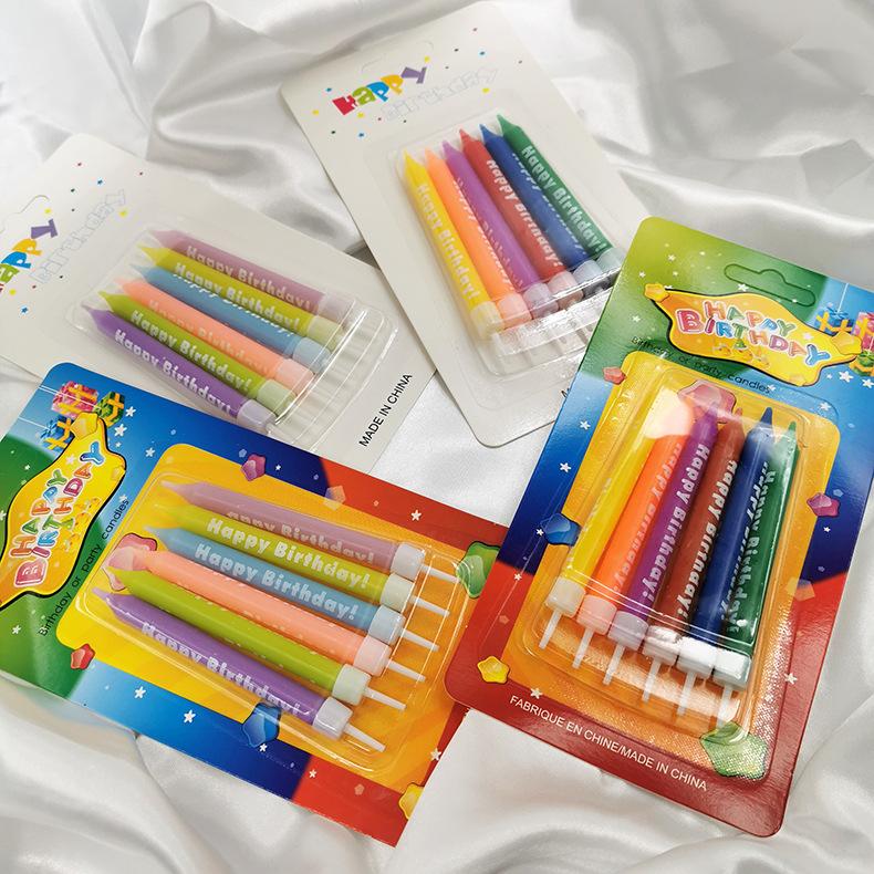 Macaron Color Printed Pattern Birthday Candle Creative Printing Letter Happybirthday Candle with Base