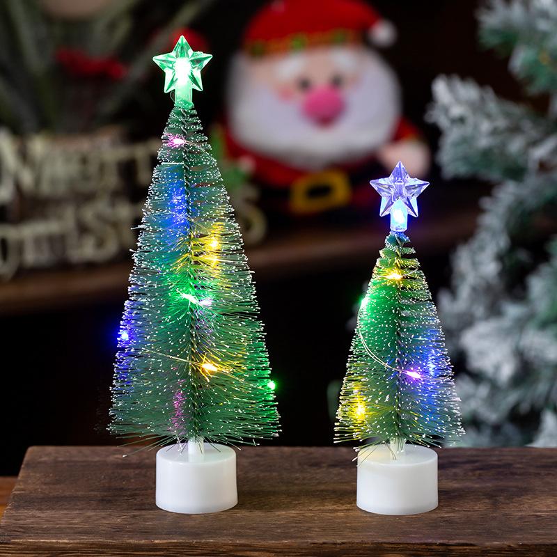 Simulated Mini Christmas Tree with White Pine Needles Christmas Decorations Seven-color Luminous Night Lights Desktop Ornaments