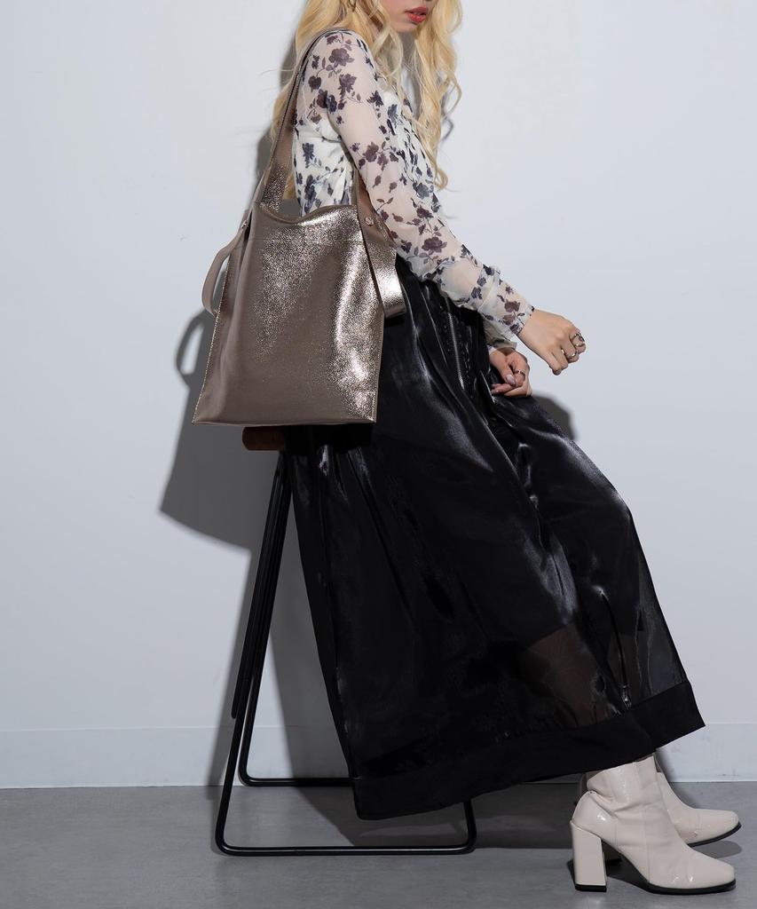 BEAURE Cow Leather 2-Way Tote Bag with Handles and Thin Gusset, A4 Size, B-22197, Available in Custom Colors, Genuine Cow Leather (Gold)