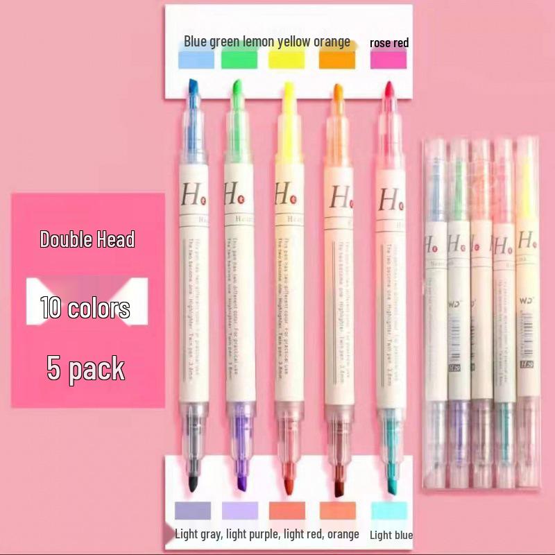 Erasable Double-Ended Fluorescent Highlighter Pen Set: Ideal for Students, Perfect for Colorful Marking and Layering Tasks Double-Ended