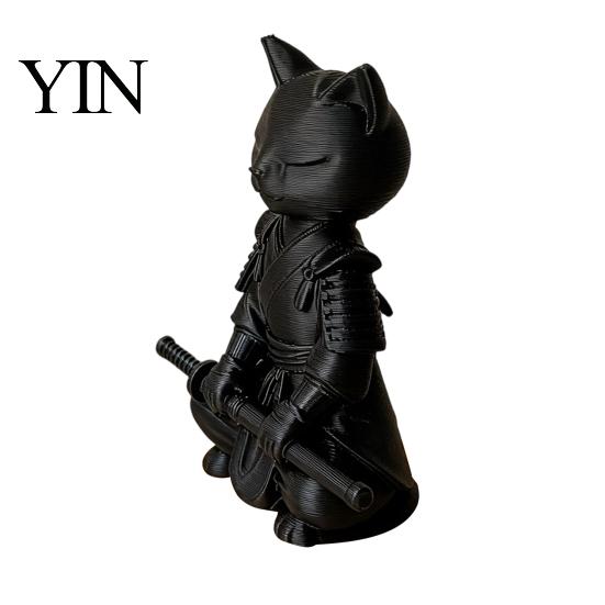 Small Stable Cat Model 3D Printed Knight Figurine, Meditating Desk Decor with Zen Warrior Pose, Desktop Minimalist Frosted Animal Sculpture for Office
