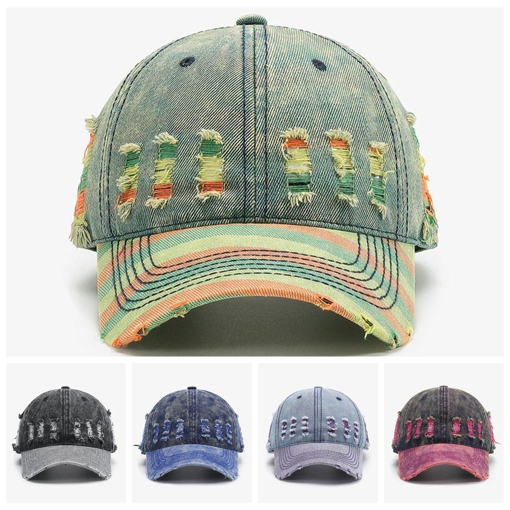 Sunscreen Unisex Retro Peaked Hat Sunshade Distressed Colorful Casquette  All Seasons