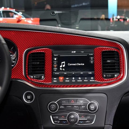 4pcs Red Carbon Fiber Car Front Dashboard Panel Cover For Dodge Charger 2015-22