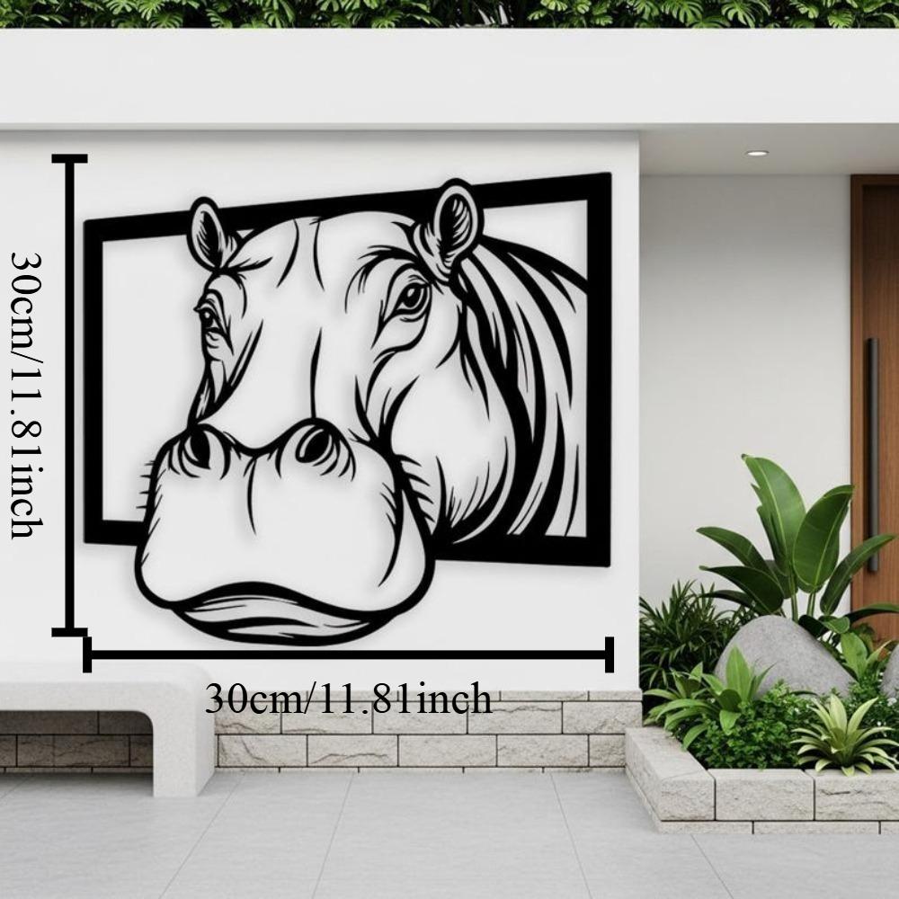 

3D Metal Hippo Wall Art, Safari Wildlife Decor, Rustic Jungle Animal Art, Oversized Framed Sculpture, Unique Home Gift 12in чёрный