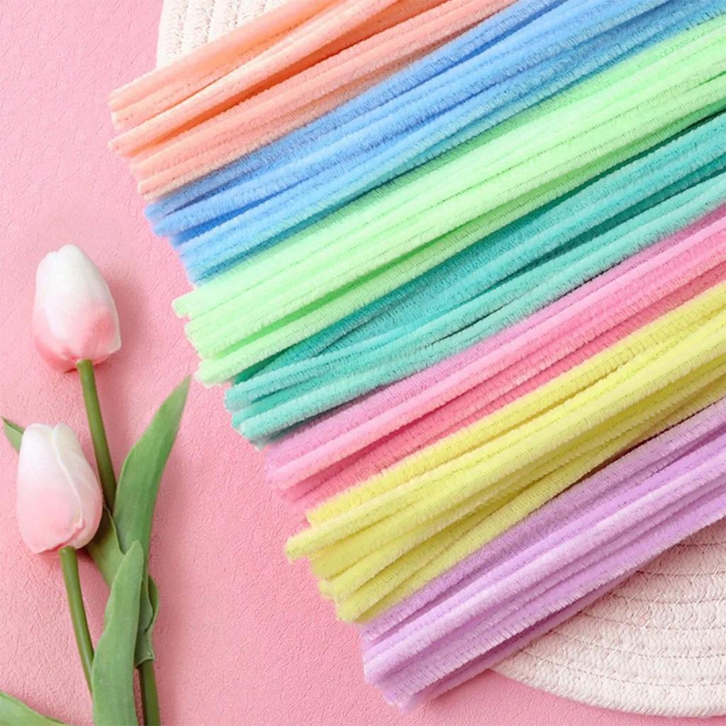 100Pcs Plush Stick Colorful Pipe Twist Stick Hair Strip Chenille Pipe Cleaner Kids Toys For Diy Handmade Craft Supplies