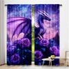 2Pcs Dragon Curtain Starry Sky Rose Flower Curtain Purple Nebula Galaxy Curtain Western Magical Dragon For Bedroom Living Room
