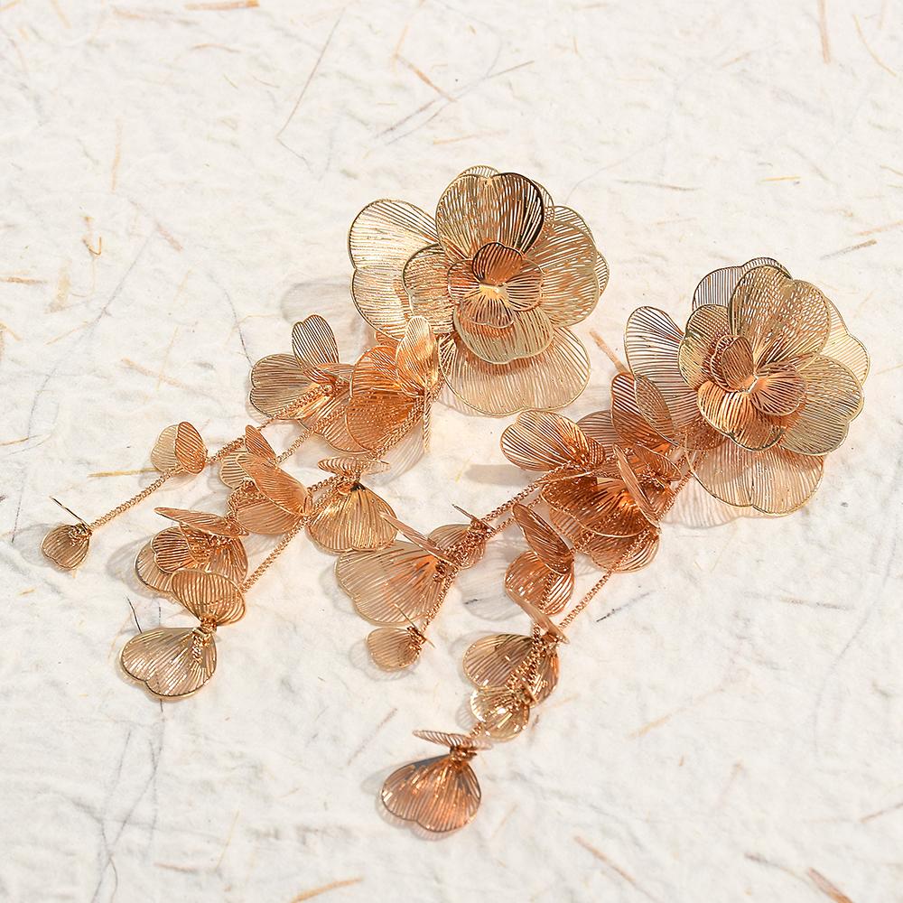

Exaggerated Flower Long Metal Dangle Earrings For Women Party Gift Gold Color Earrings Fashion Luxury Jewelry