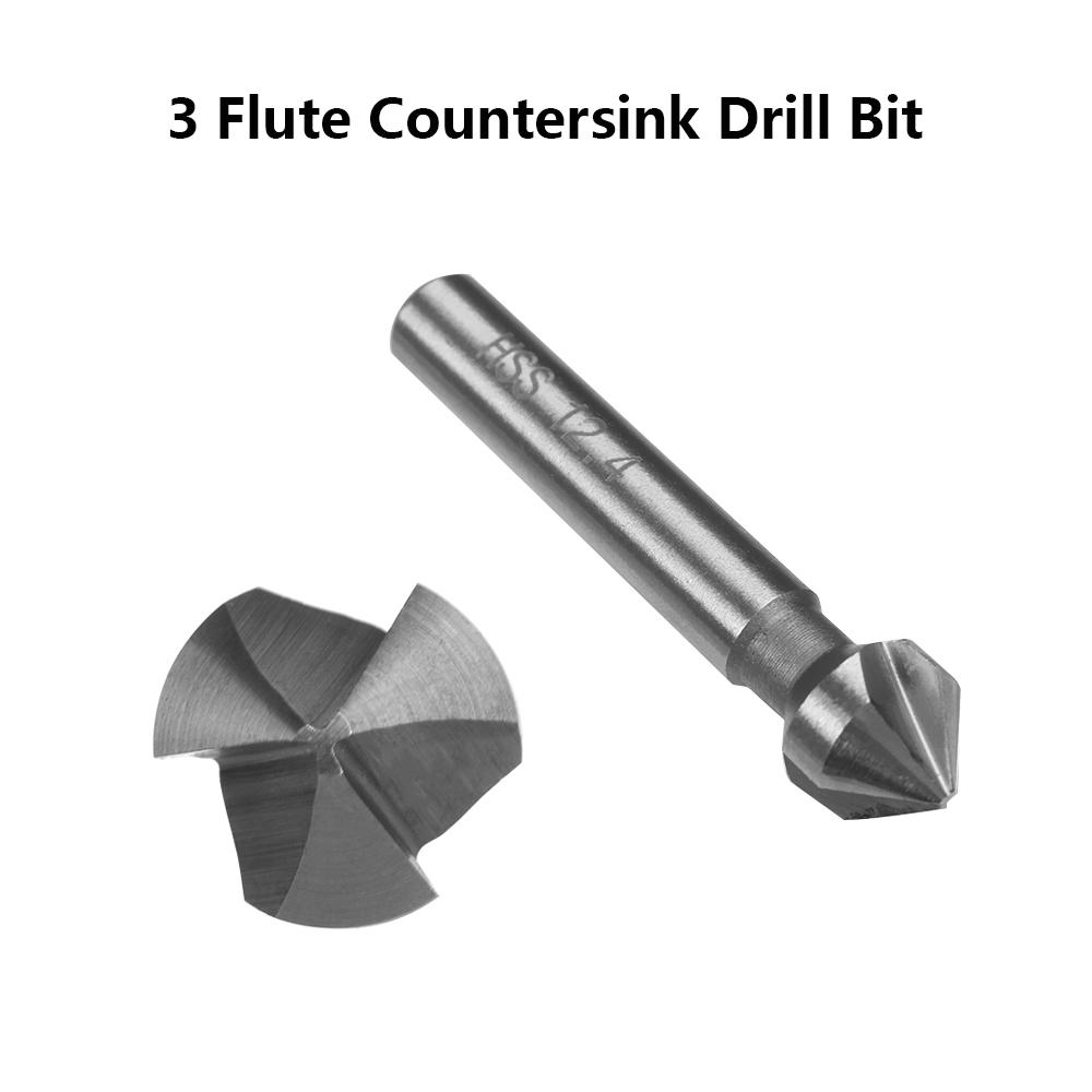 1 Pcs 3 Flute Countersink Drill Bit Round Handle 90 Degree HSS Wood Steel Chamfer Cutter Tool 6.3/8.3/10.4/12.4/16.5/20.5mm