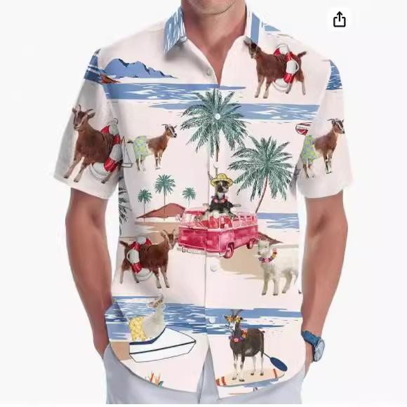 Summer Hawaiian Shirt Men's Fashion Digital Printing Short Sleeve Source Factory One and a half sleeves